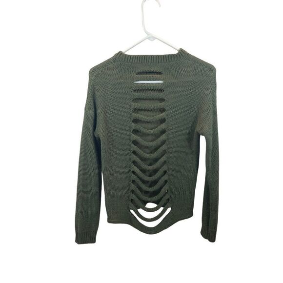 Don’t Ask Why Green Distressed Back Crew Neck Sweater Size Small - Picture 6 of 12